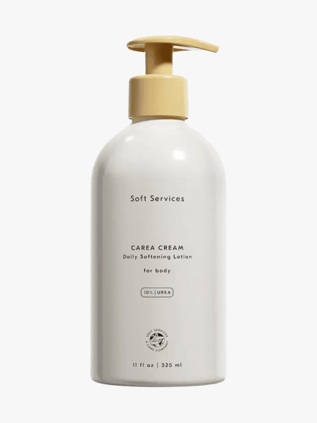 Soft Services Carea Cream in branded bottle component on a light gray background