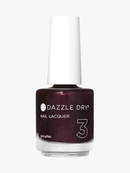 Dazzle Dry Nail Lacquer in Merlot in branded component on a light gray background
