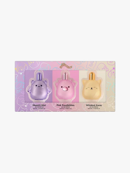 Squishmallows Fragrances 3Piece Coffret Set in branded components on a light gray background